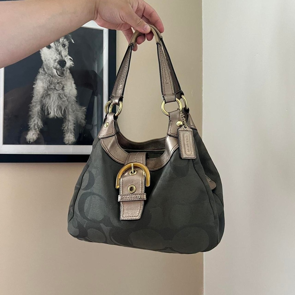 y2k 2000s Olive Green Coach SoHo Lynn Signature Cs Monogram shoulder bag